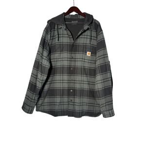 Carhartt Rugged Flex Hooded Shirt Jac Mens 2XL Flannel Fleece Lined Relaxed Fit